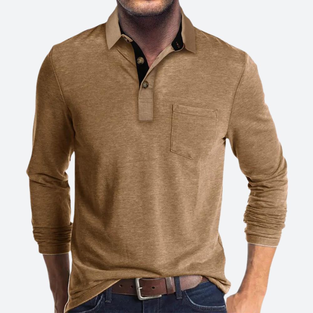 Men's black cotton polo shirt with classic collar for autumn