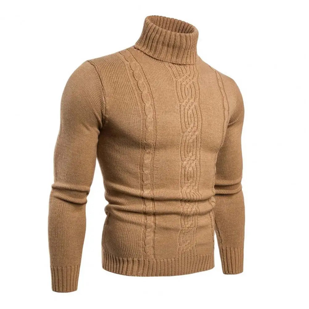 Men's khaki roll neck jumper classic fit for autumn layering