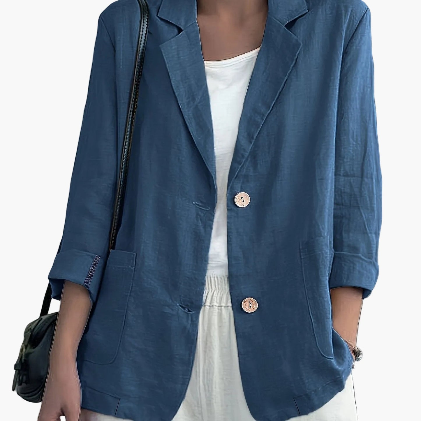 Black casual blazer for women in a relaxed fit with patch pockets