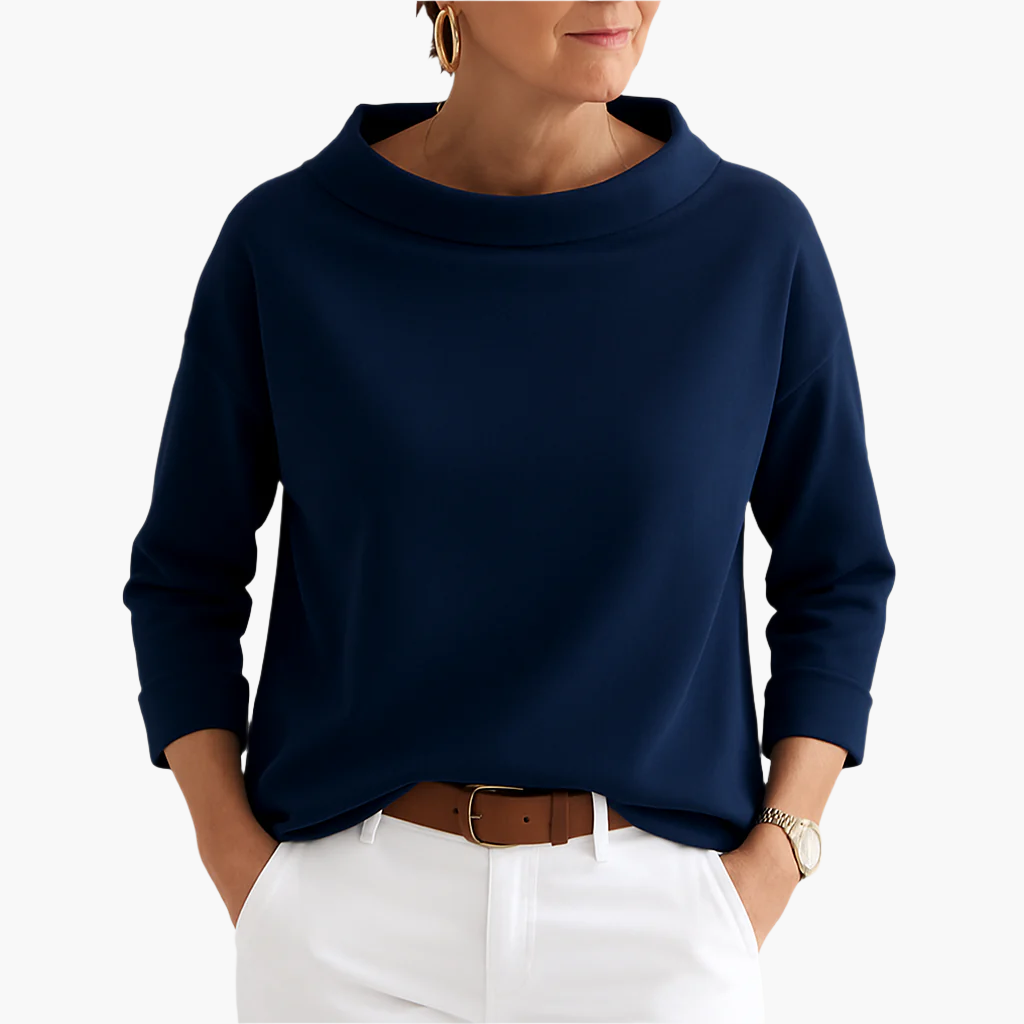 Women's stand collar long sleeve blouse in blue