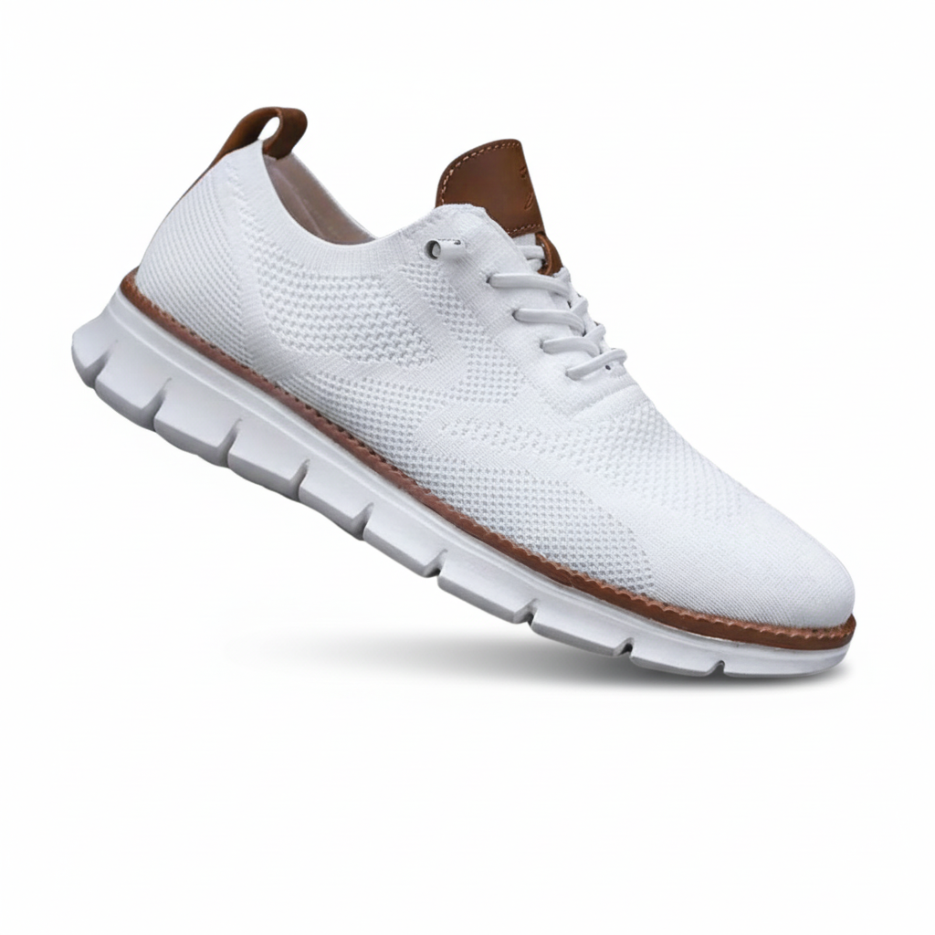 Men's white knit oxford style trainers with a lightweight sole