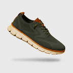 Men's olive green knit oxford style trainers with a lightweight sole