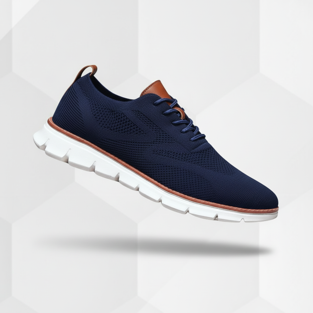 Men's navy knit oxford style trainers with a lightweight sole