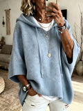 Women's light blue oversized knit hoodie with batwing half sleeves