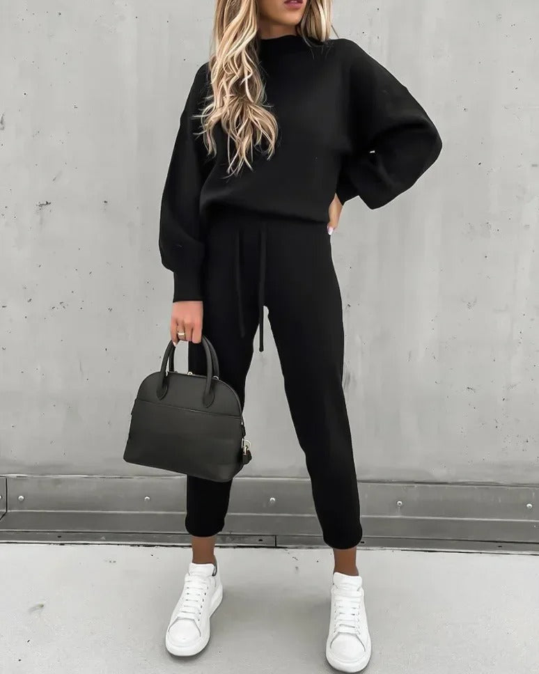 Women's high-collar loungewear co-ord set in black