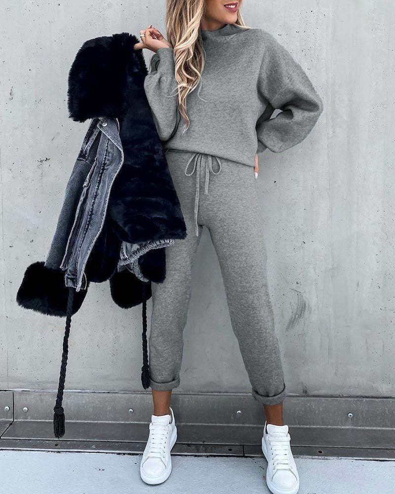 Women's high-collar loungewear co-ord set in dark blue