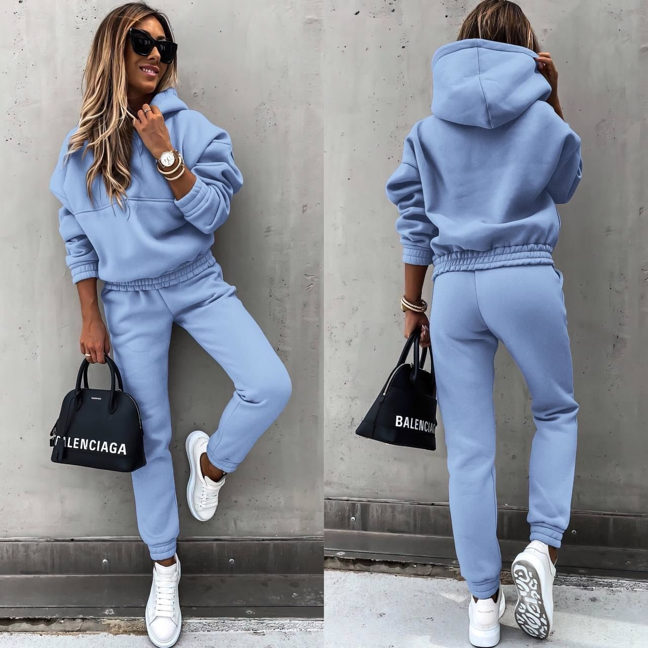 Women's hooded tracksuit co-ord set with joggers in black