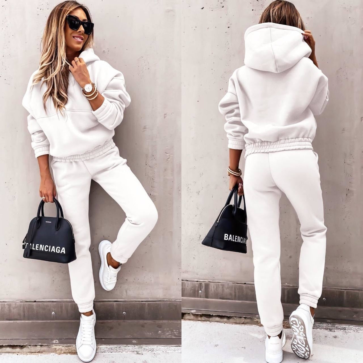 Women's hooded tracksuit co-ord set with joggers in black