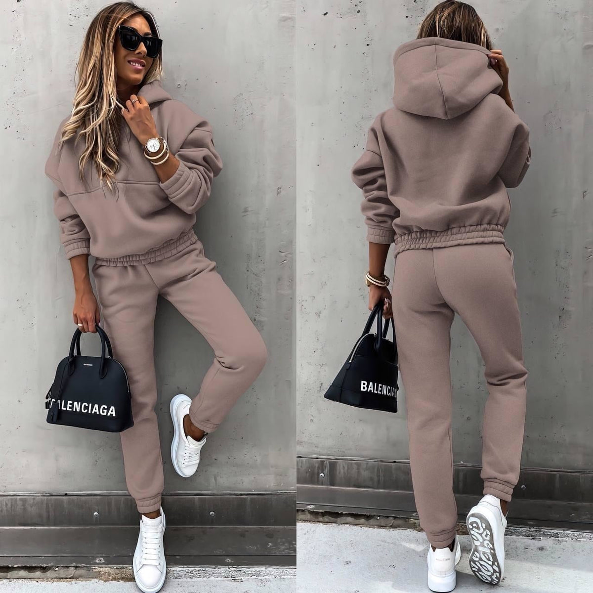 Women's hooded tracksuit co-ord set with joggers in black