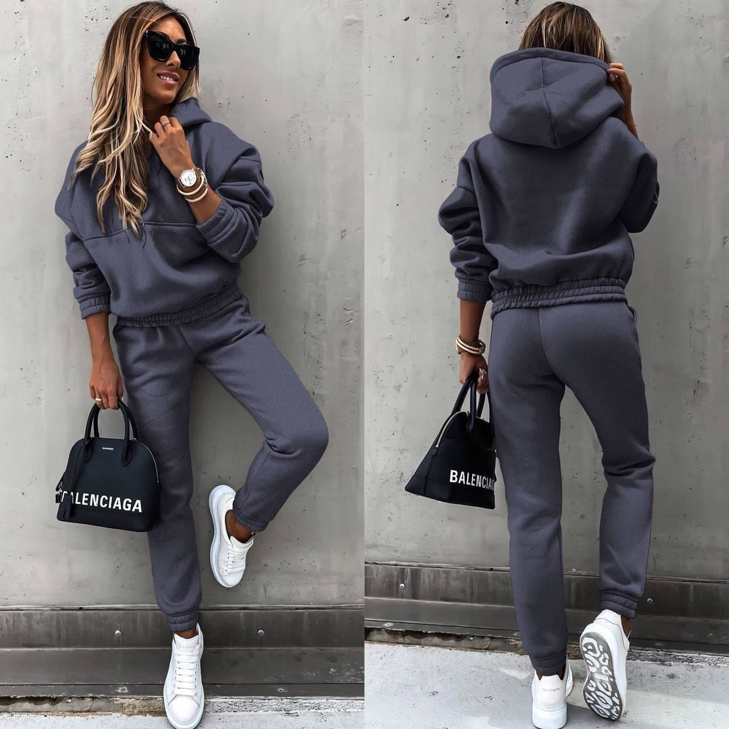 Women's hooded tracksuit co-ord set with joggers in khaki
