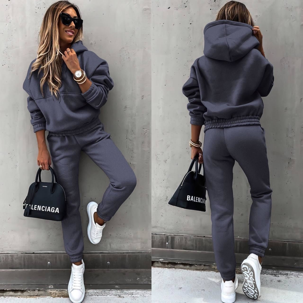 Women's hooded tracksuit co-ord set with joggers in khaki