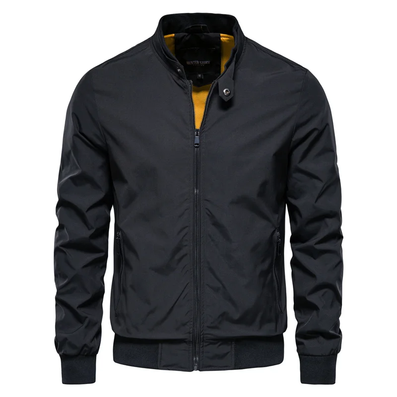Men's lightweight black zip-through bomber jacket for transitional wear