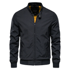 Men's lightweight black zip-through bomber jacket for transitional wear