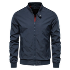 Men's lightweight black zip-through bomber jacket for transitional wear