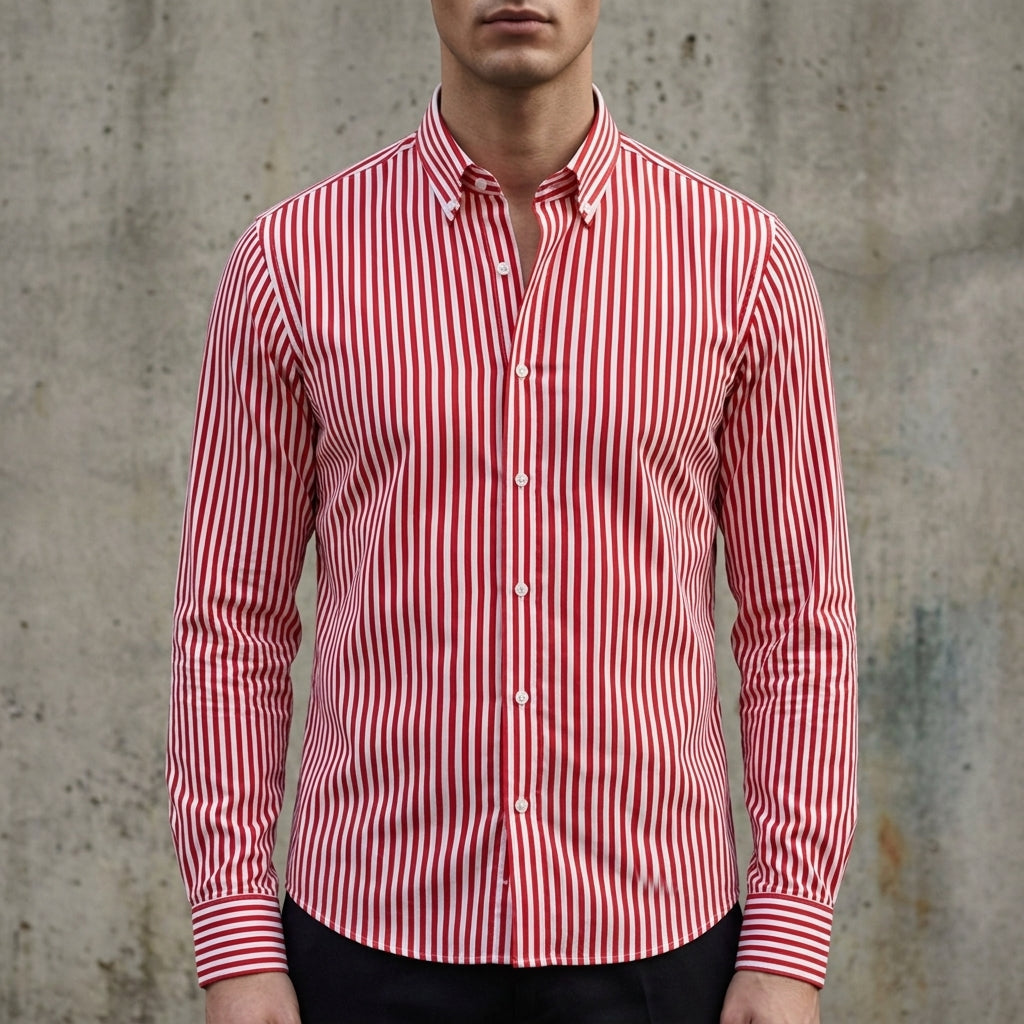 Men's white and black striped long sleeve shirt in cotton blend