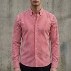 Men's white and black striped long sleeve shirt in cotton blend