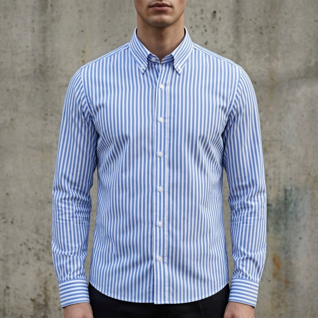 Men's white and black striped long sleeve shirt in cotton blend