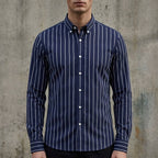 Men's white and black striped long sleeve shirt in cotton blend