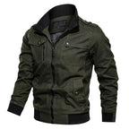 Men's khaki utility bomber jacket for autumn layering