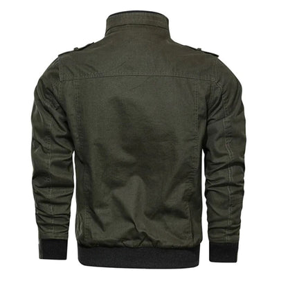 Men's khaki utility bomber jacket for autumn layering