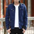 Men's khaki utility bomber jacket for autumn layering