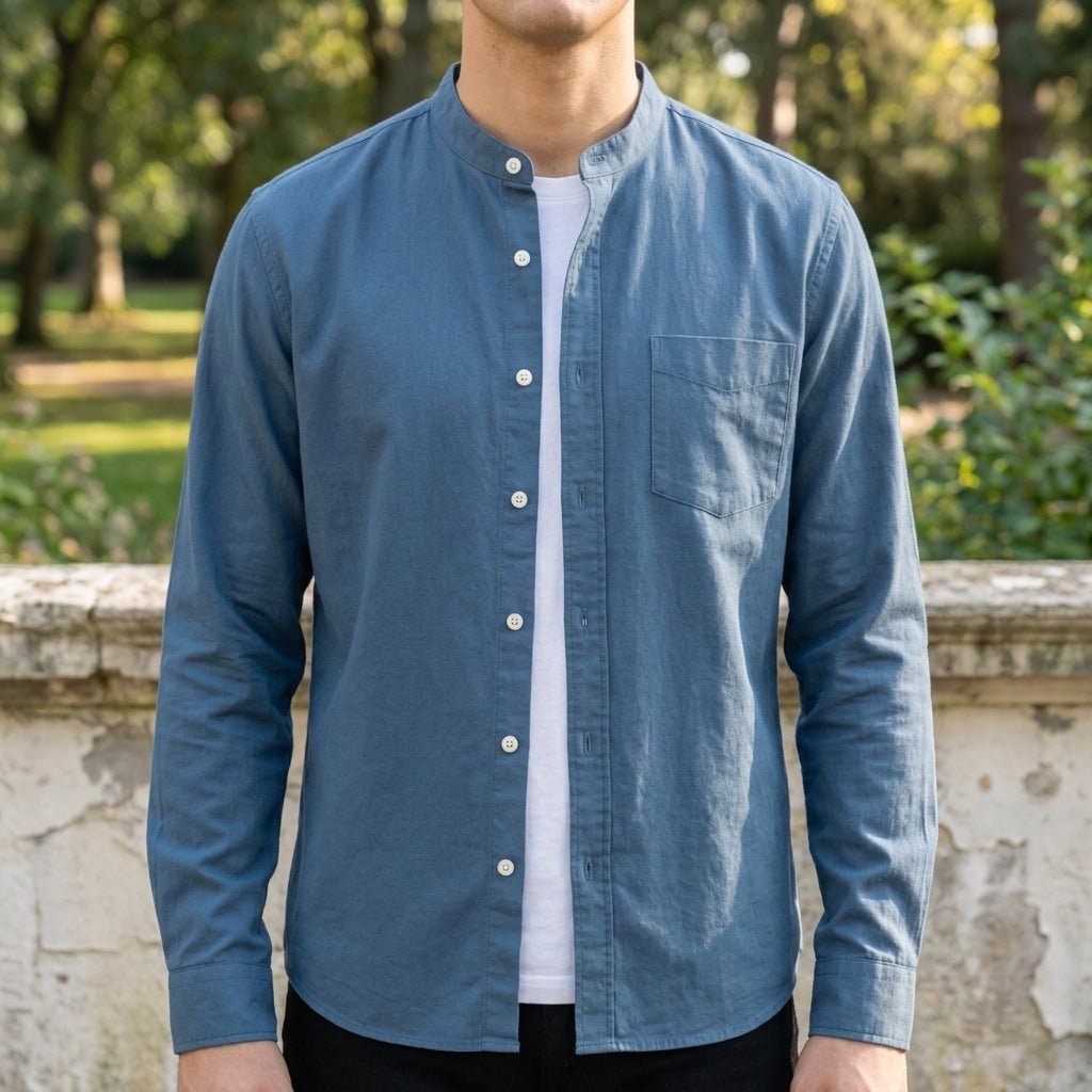 Men's light blue tailored long sleeve shirt in soft cotton blend