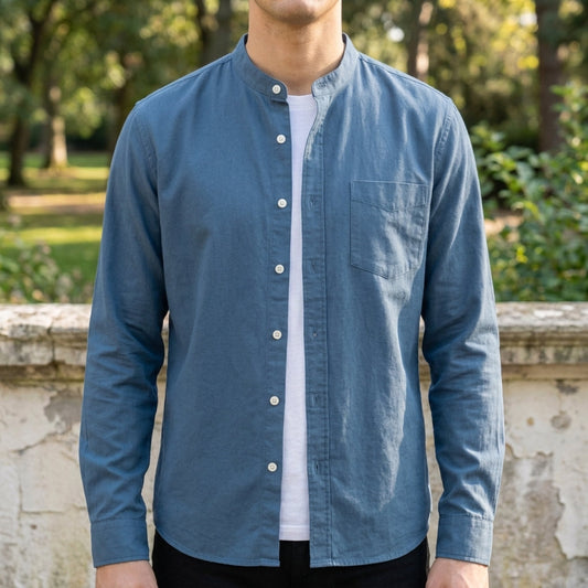 Men's light blue tailored long sleeve shirt in soft cotton blend
