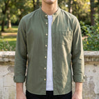 Men's light blue tailored long sleeve shirt in soft cotton blend