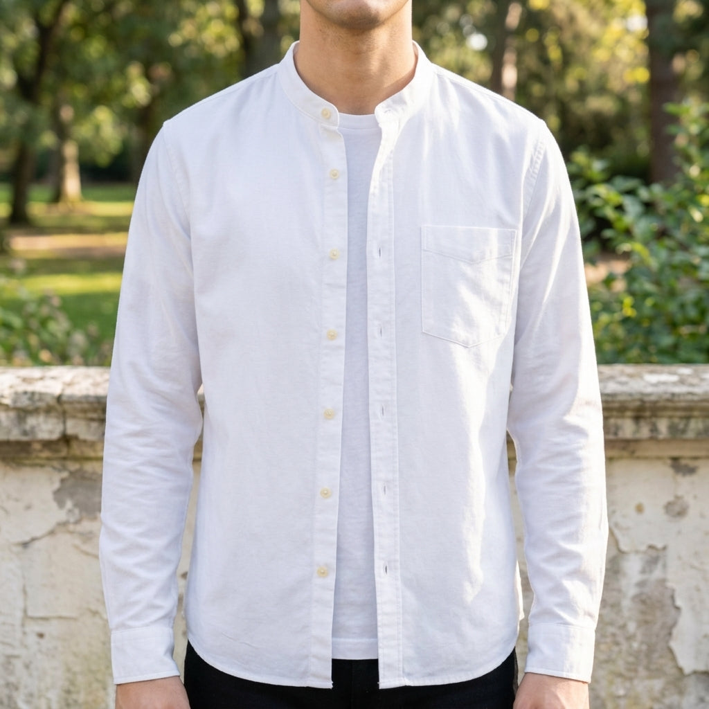 Men's light blue tailored long sleeve shirt in soft cotton blend