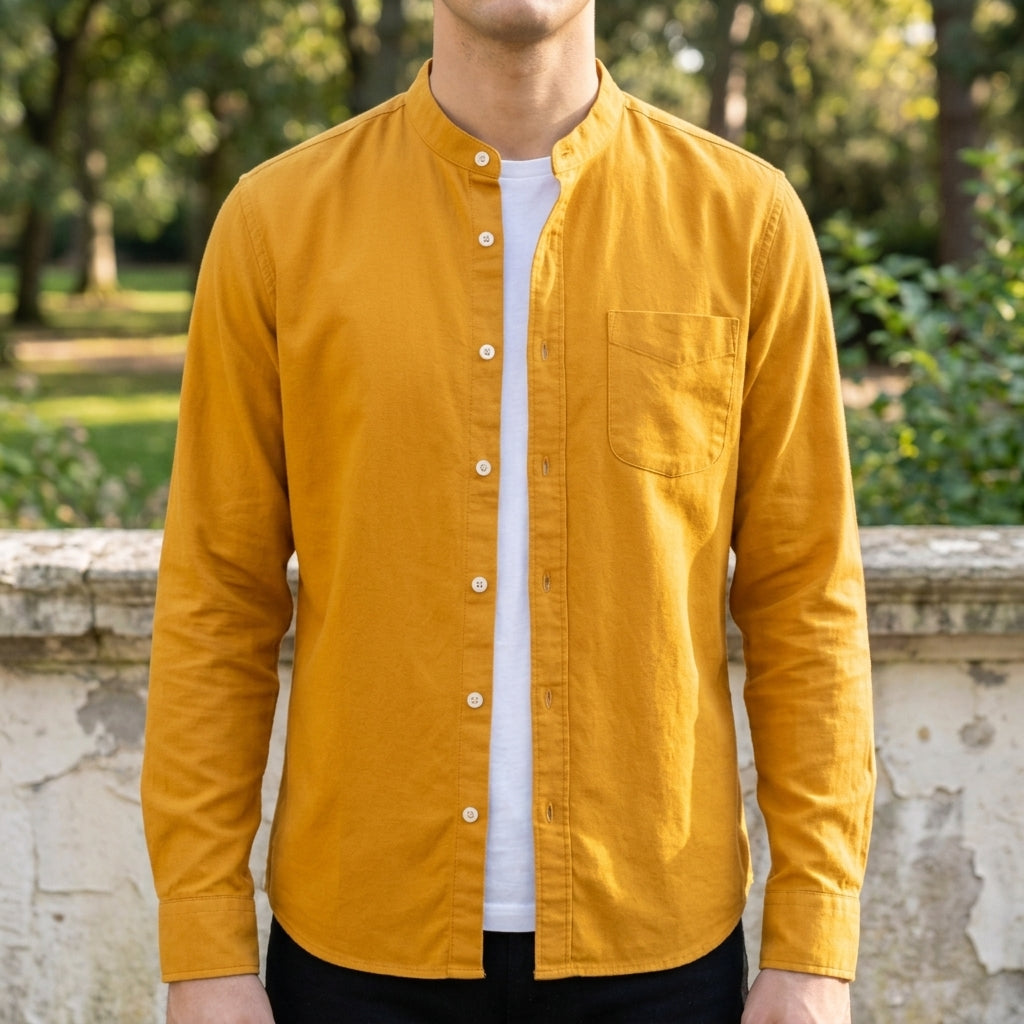 Men's light blue tailored long sleeve shirt in soft cotton blend