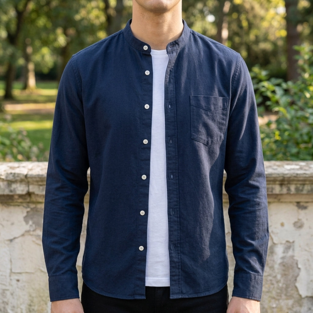 Men's light blue tailored long sleeve shirt in soft cotton blend