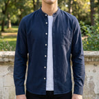 Men's light blue tailored long sleeve shirt in soft cotton blend