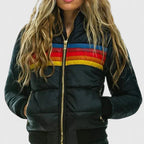 Women's navy blue waterproof hooded rain jacket for wet weather