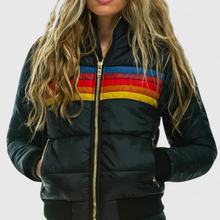 Women's navy blue waterproof hooded rain jacket for wet weather