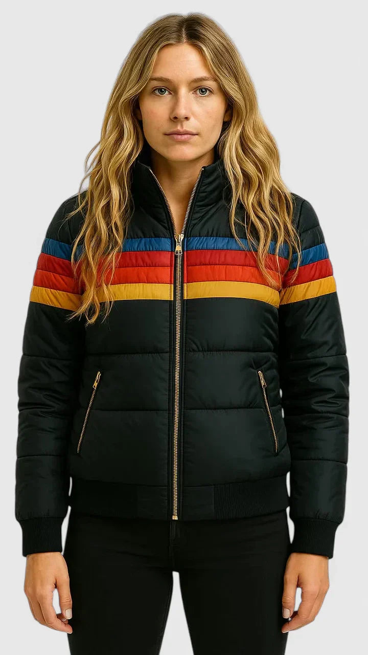 Women's navy blue waterproof hooded rain jacket for wet weather