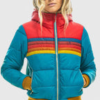 Women's navy blue waterproof hooded rain jacket for wet weather