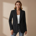 Women's black tailored blazer with a notched lapel and cotton blend finish