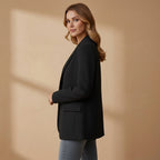 Women's red tailored blazer with a notched lapel and cotton blend finish