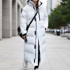 Women's black quilted puffer parka featuring a waterproof hood