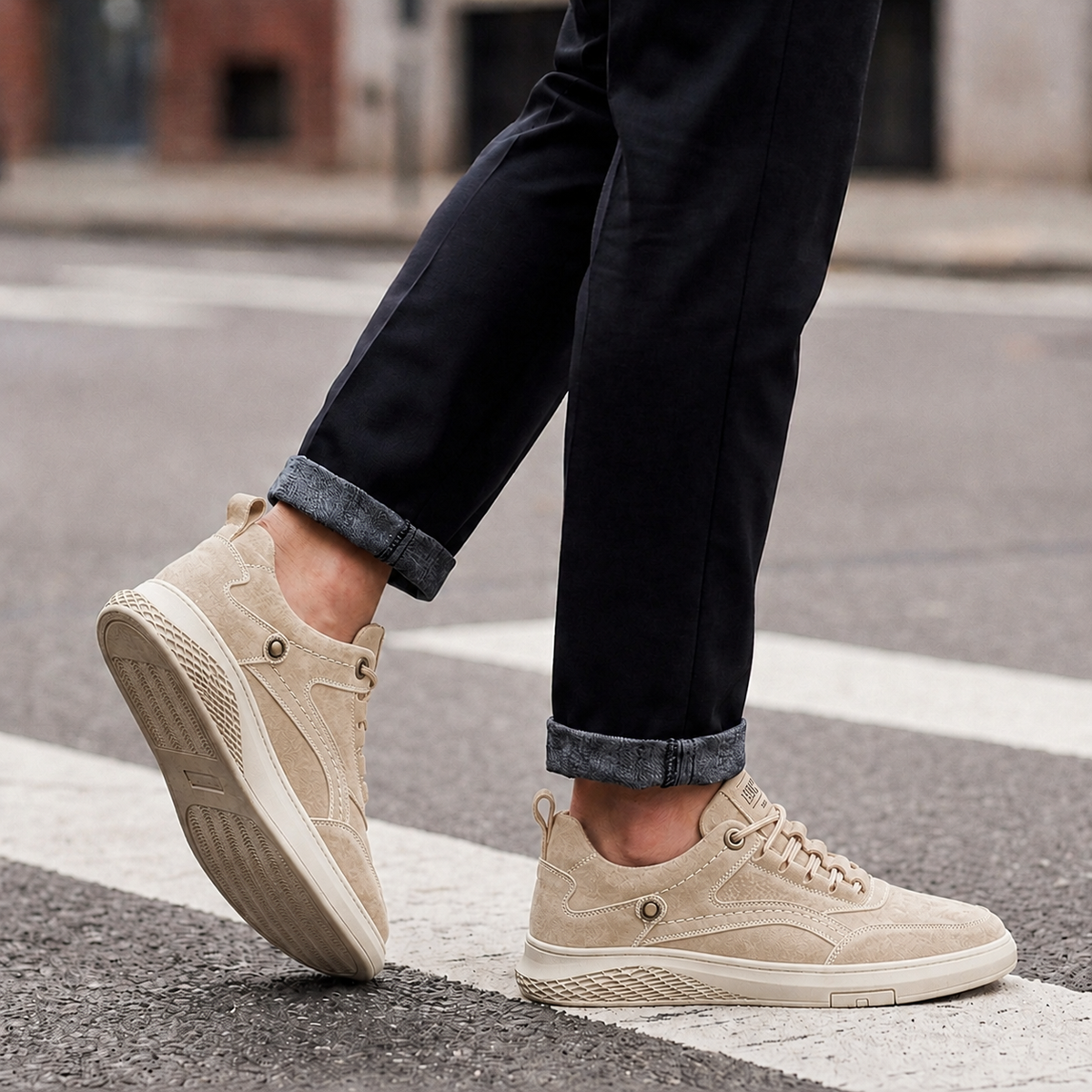 Brown men's retro suede trainers with a lace-up front and cushioned sole