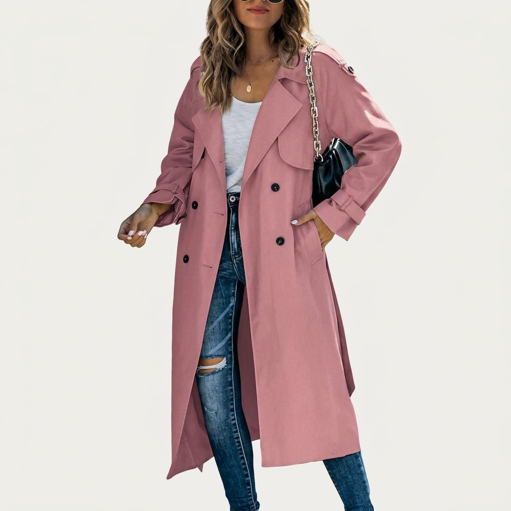 Women's white double-breasted trench coat in a soft cotton blend
