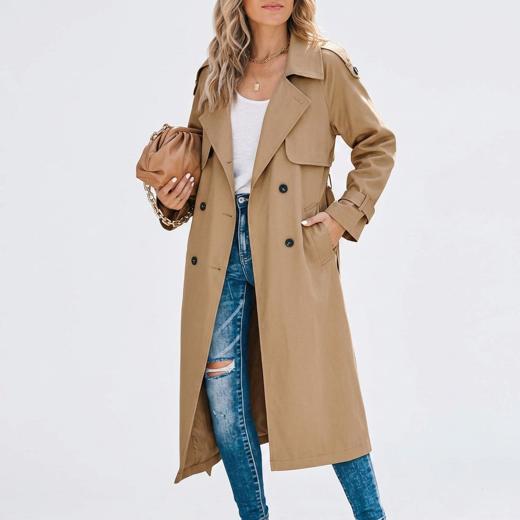 Women's white double-breasted trench coat in a soft cotton blend