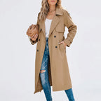 Women's white double-breasted trench coat in a soft cotton blend
