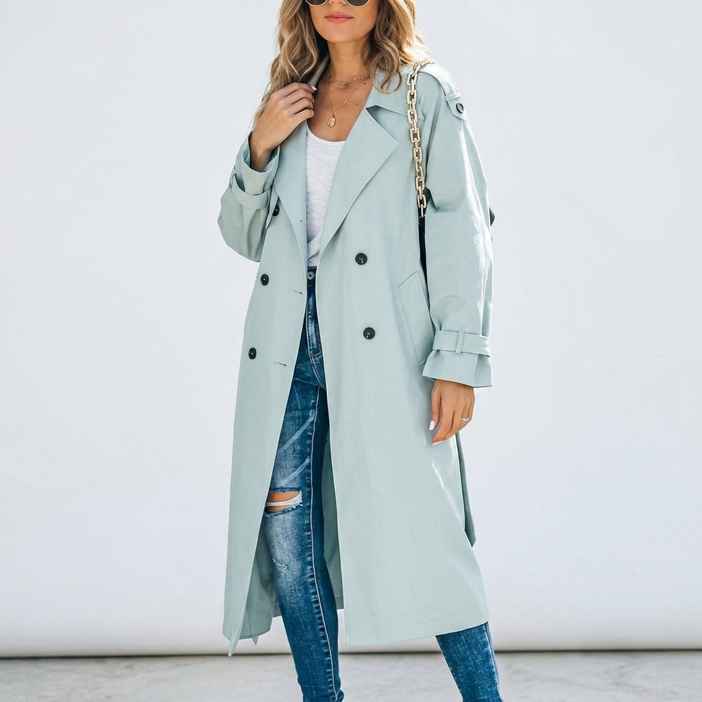 Women's white double-breasted trench coat in a soft cotton blend
