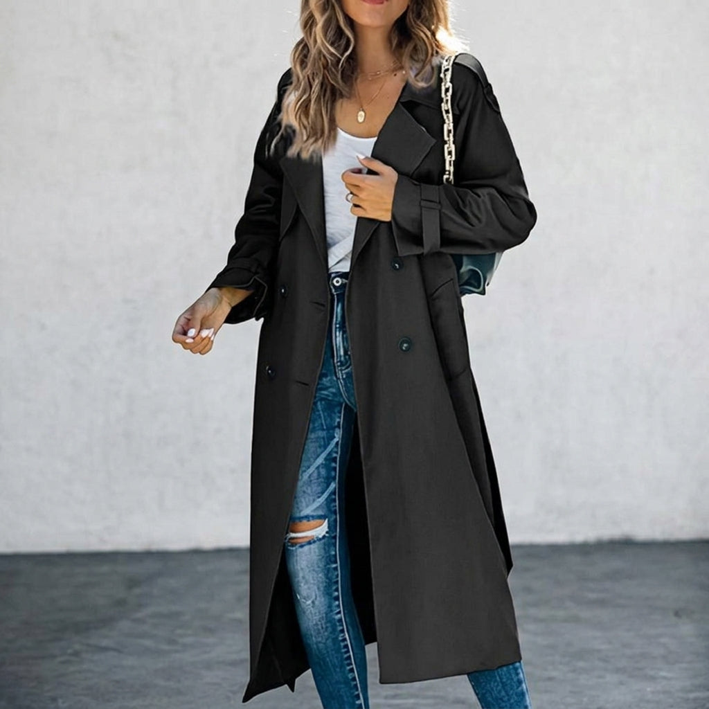 Women's white double-breasted trench coat in a soft cotton blend