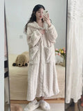 Women's long brushed dressing gown with a relaxed, full-length fit