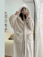 Women's long brushed dressing gown with a relaxed, full-length fit
