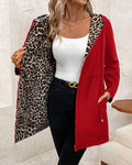 Women's Red Hooded Jacket with Leopard Print Lining