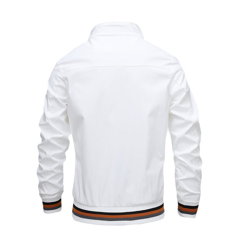 Men's dark blue classic zip-through bomber jacket for everyday layering