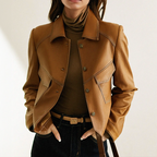 Brown soft leather jacket for women in a regular fit